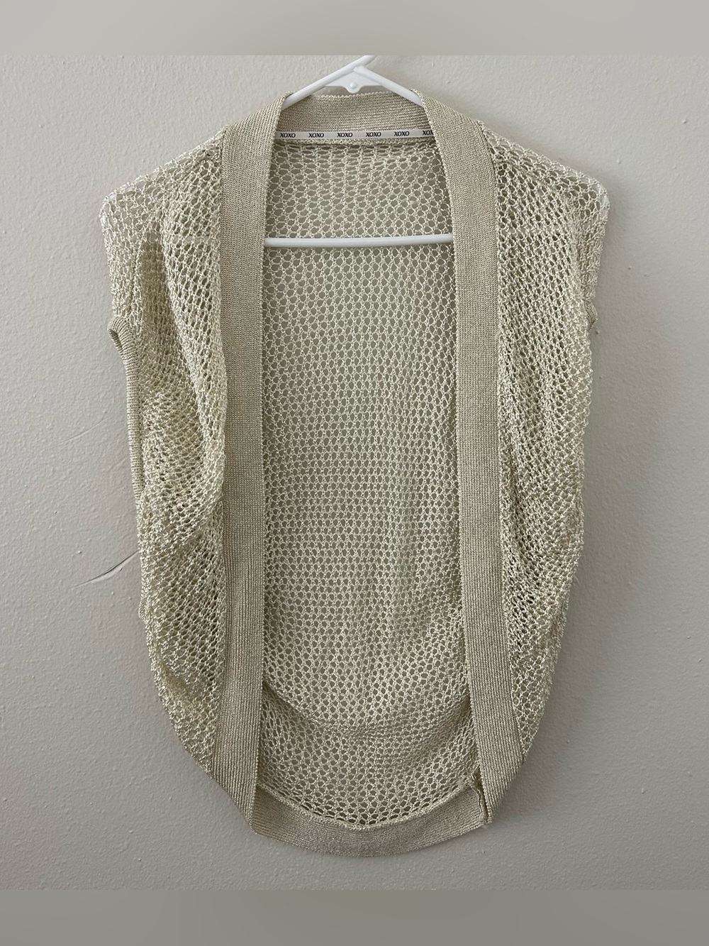 Vintage XOXO Metallic Crochet Open Front Cardigan Knit Shawl Size S Y2K Boho